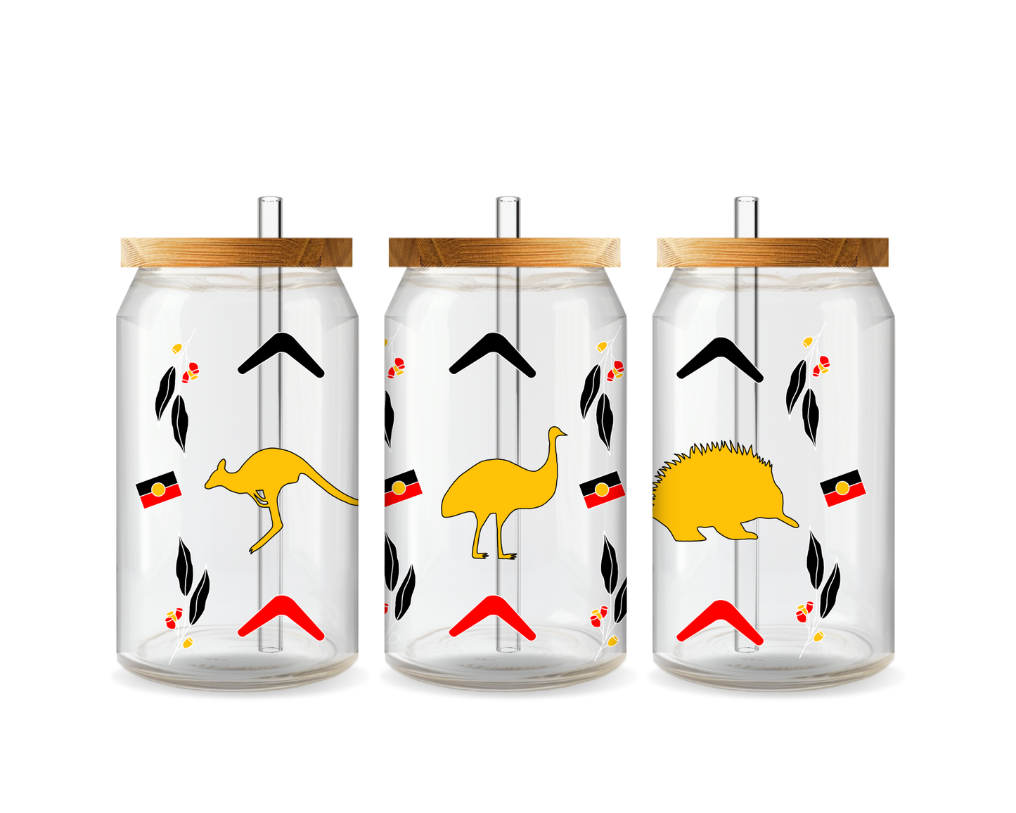 Aboriginal 16oz Tumbler “Emu Kangaroo Echidna”