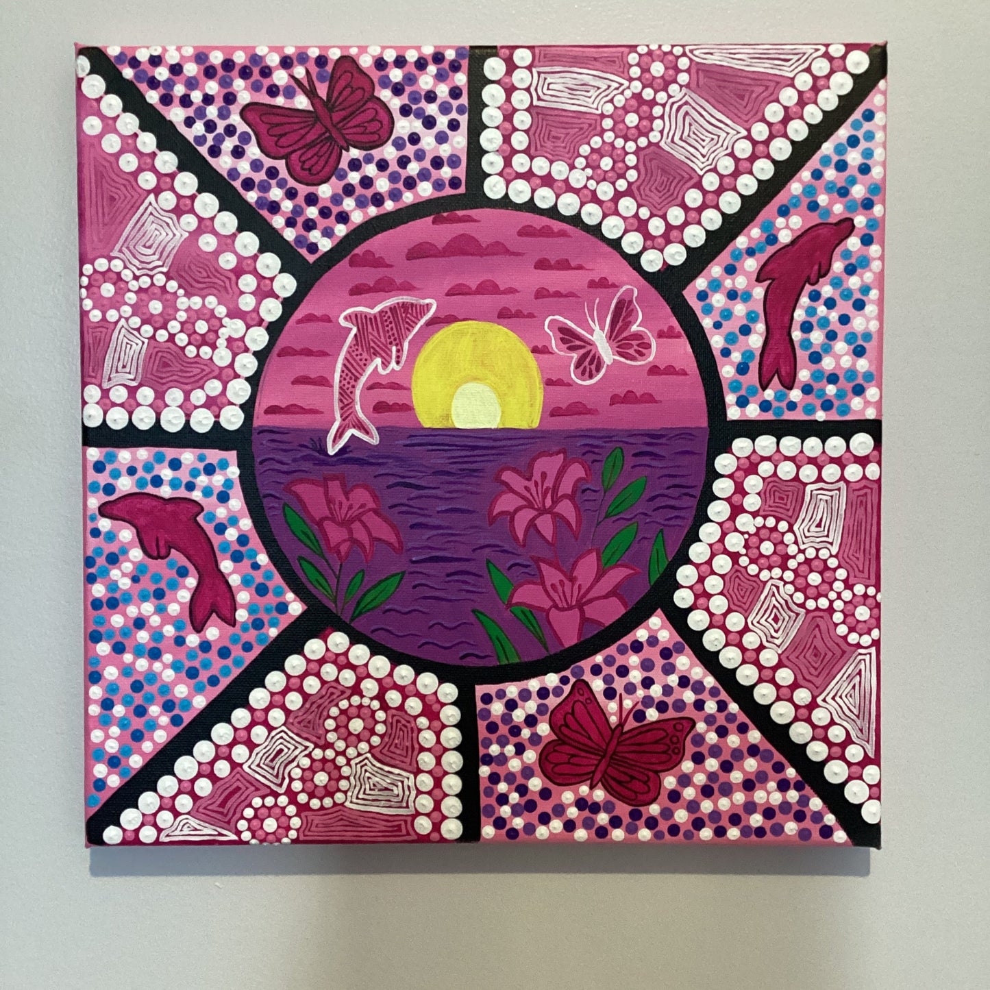Aboriginal Artwork - Pink Dolphin & Butterfly
