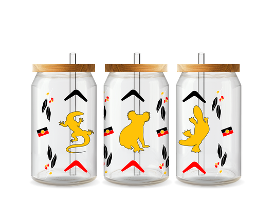 Aboriginal 16oz Tumbler “Goanna Platypus Koala”