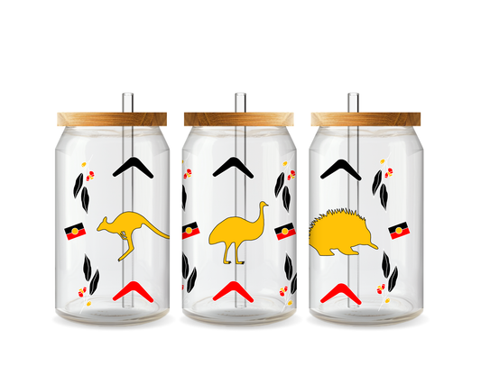 Aboriginal 16oz Tumbler “Emu Kangaroo Echidna”