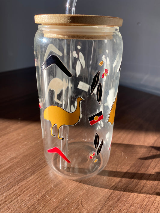 Aboriginal 16oz Tumbler “Emu Kangaroo Echidna”